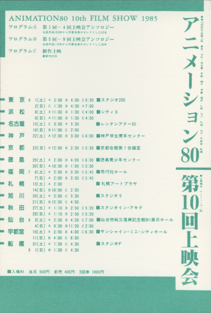 1985 アニメーション80 第10回上映会